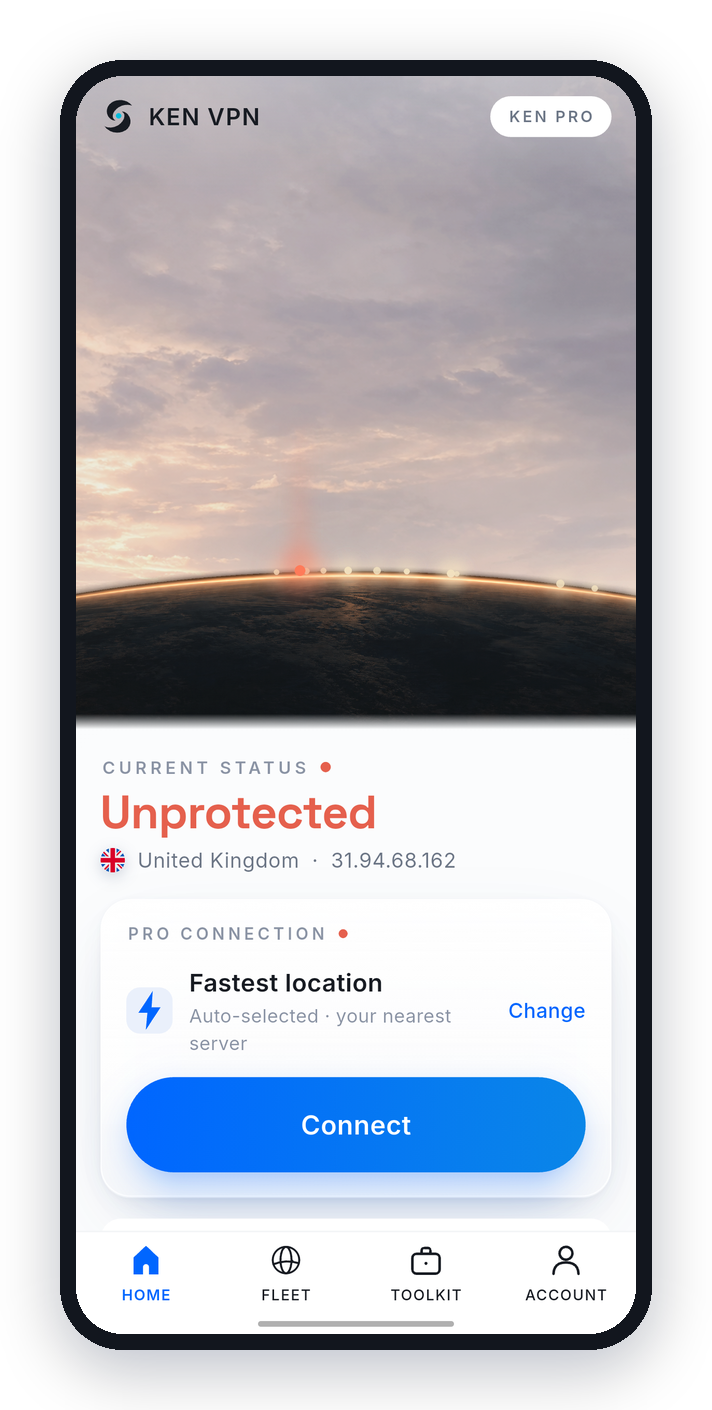 KEN VPN home screen